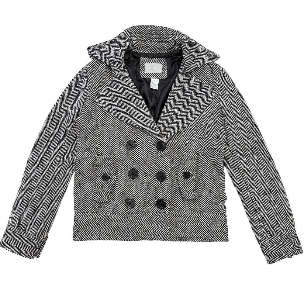 dELiA*s Y2K Wool Peacoat Women M Herringbone Cropped Preppy Jacket 2000s